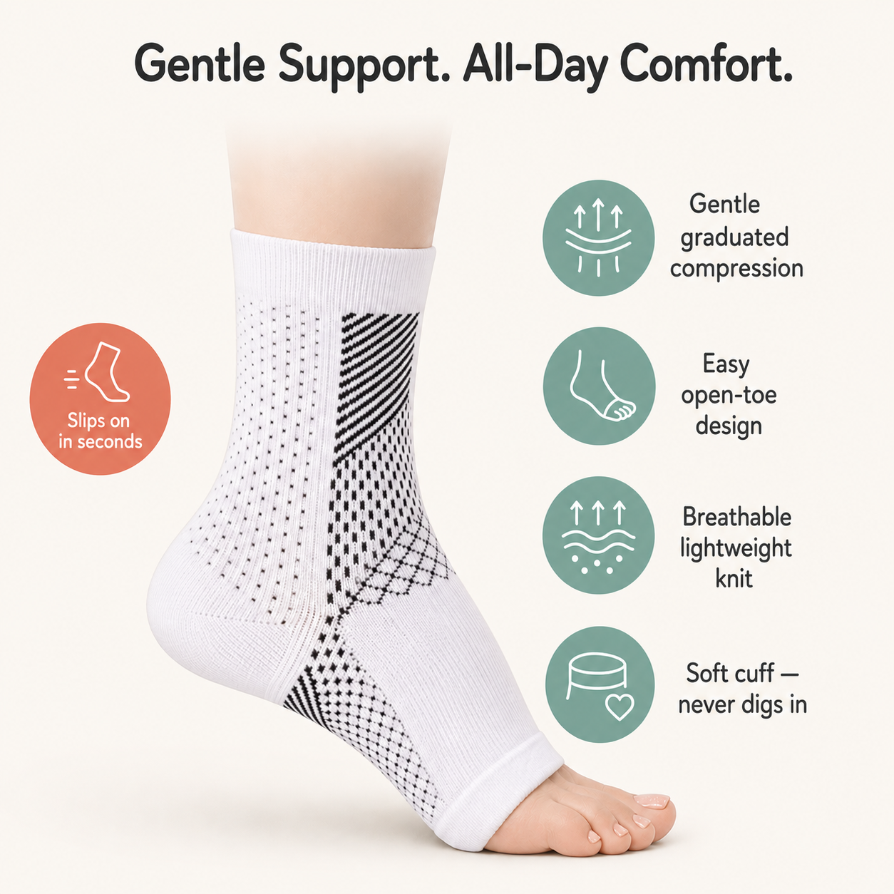 StepSerene™ Ankle Compression Socks — Gentle Support for Tired, Swollen Ankles